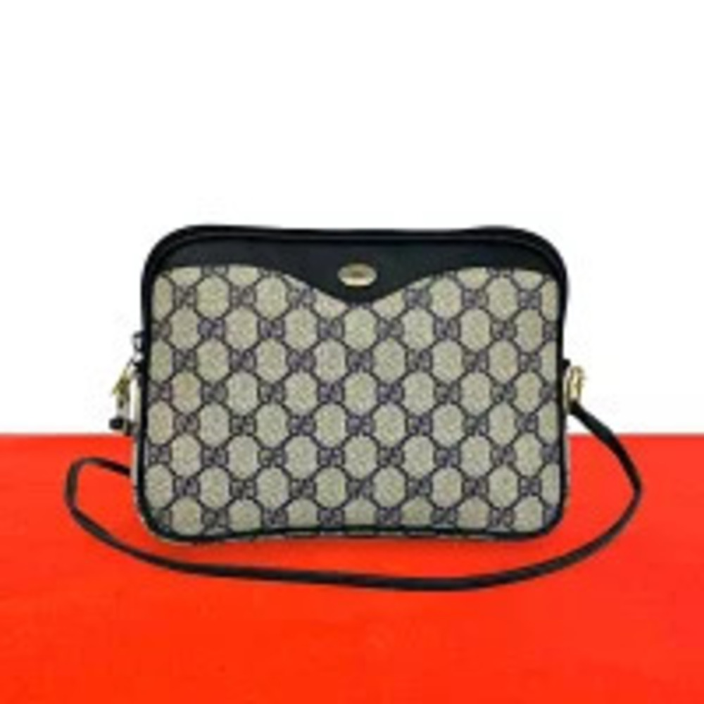 Gucci GG Leather Hobo Shoulder Bag Sacoche Pouch Navy Blue